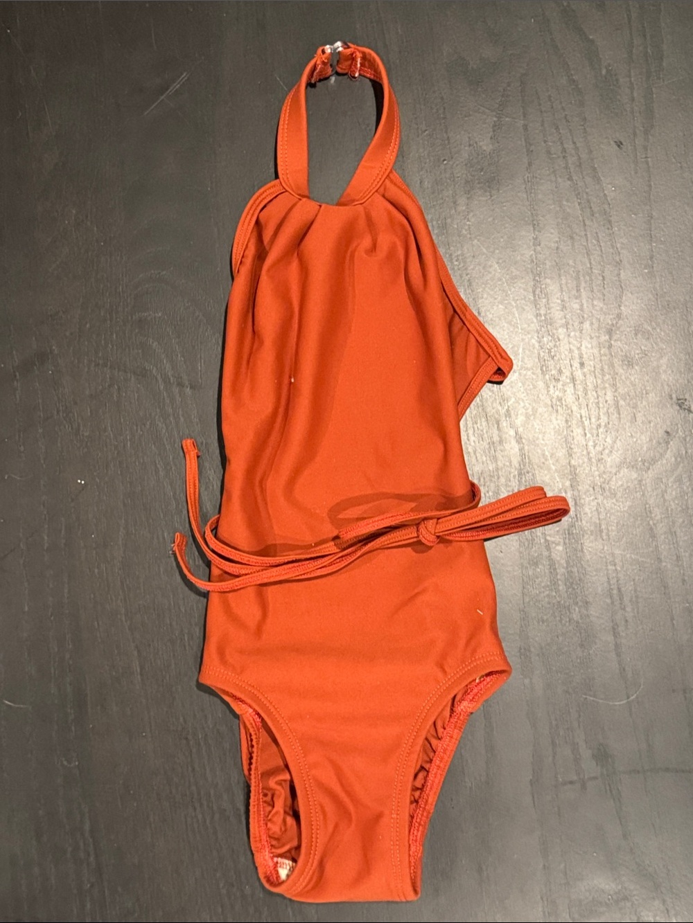 Girls Halter Dance Leotard in Bright Orange with Waist Tie